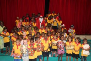 Yipirinya students with Santa at the Christmas Party 2011