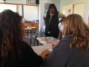 Coralie Williams being mentored as she co-presents a workshop for educators in Fremantle with Margaret.
