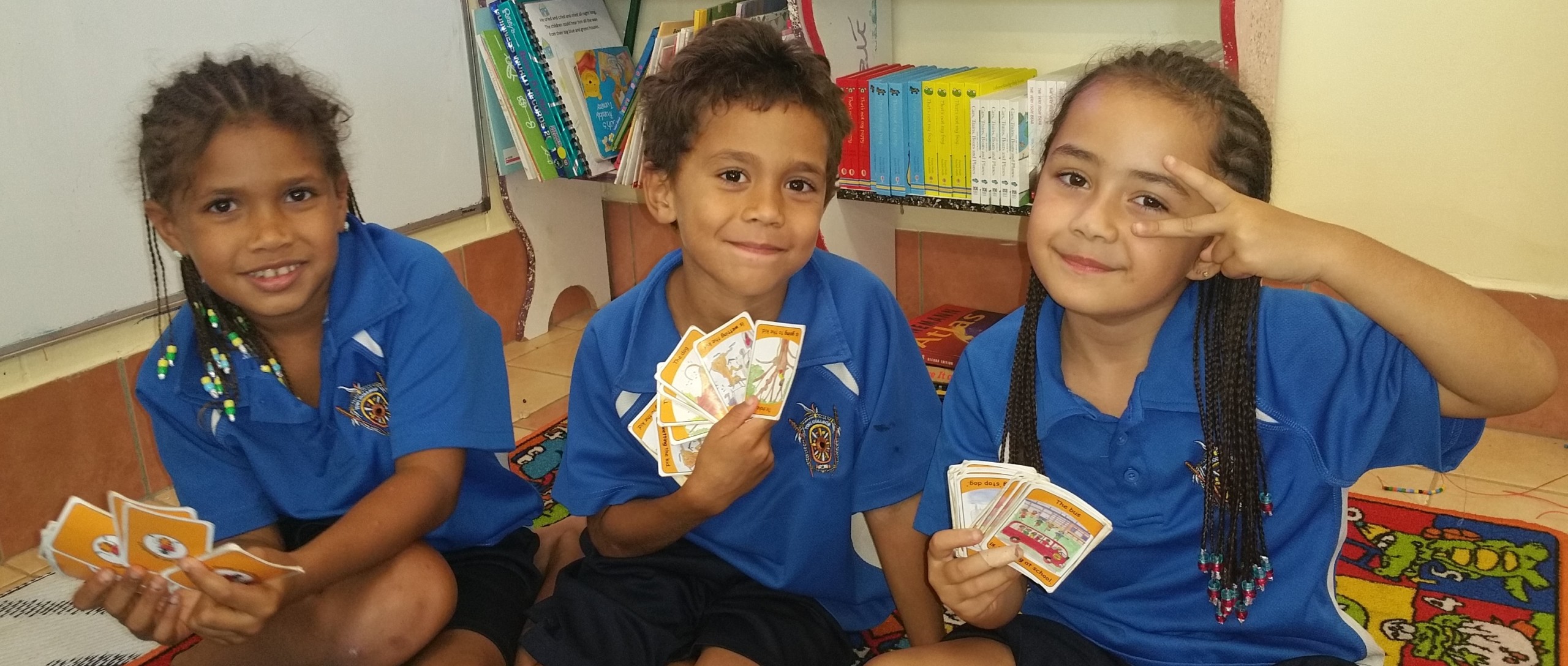 Tiwi College Primary School students enjoying HARs 'Go Dig!' card game.