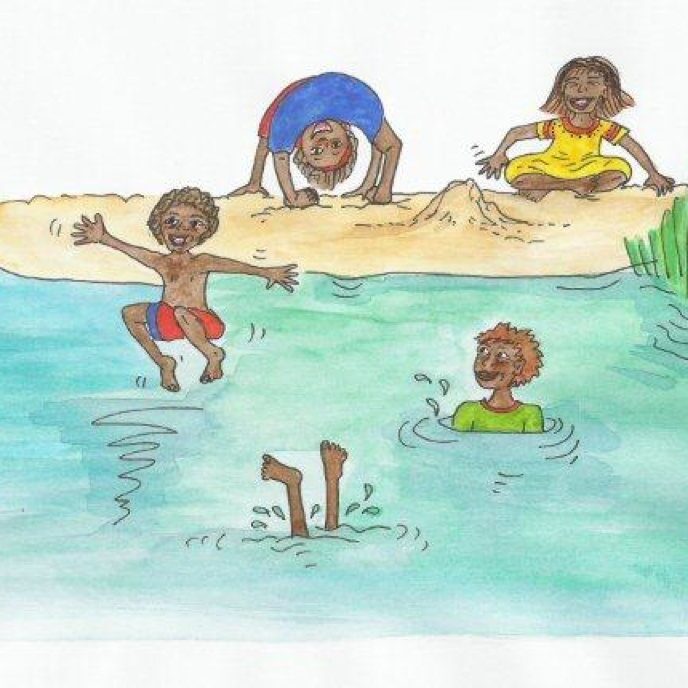 Children playing around water