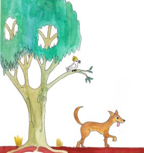 The helpful dog shows the way to the water. The Honey Ant Readers.